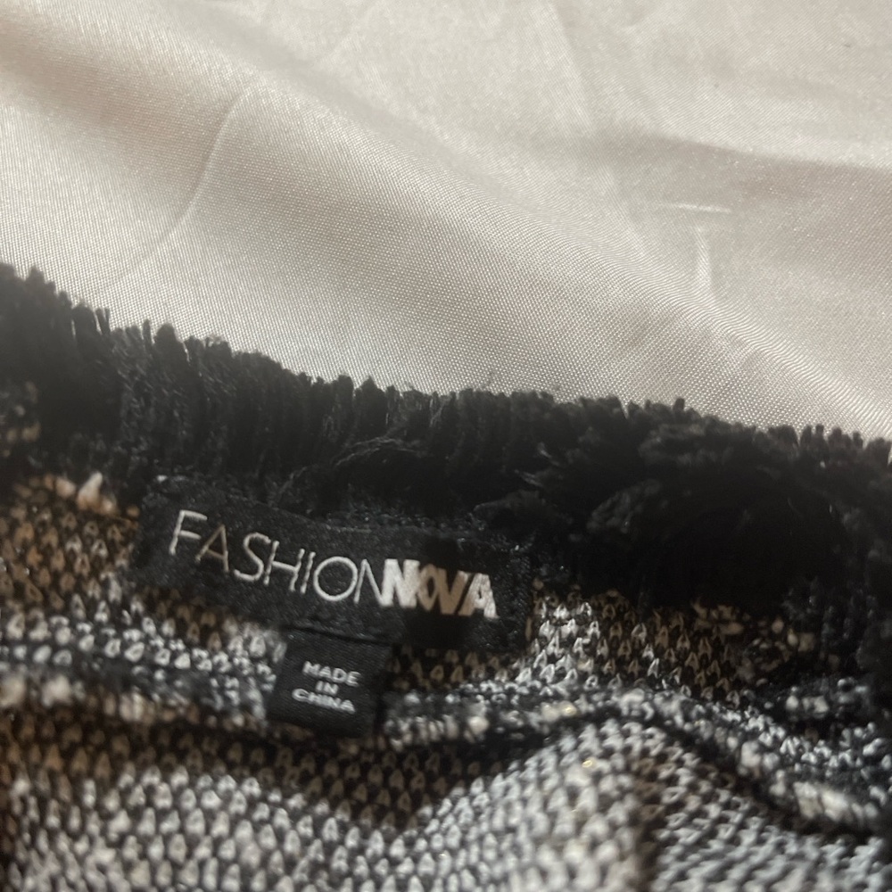 Fashion Nova black white tweed mini dress gold lion button fringe trim women’s S - Picture 5 of 7